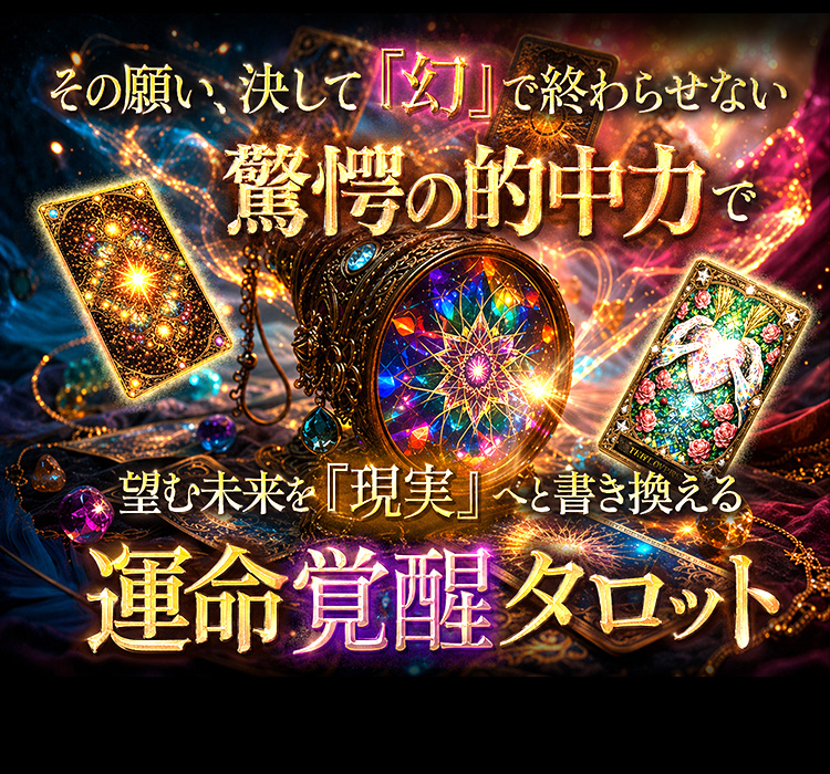その願い、決して「幻」で終わらせない。驚愕の的中率で望む未来を「現実」へと書き換える。運命覚醒タロット
